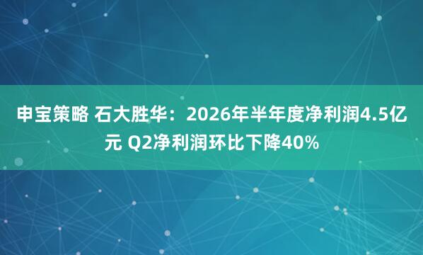 申宝策略 石大胜华：2026年半年度净利润4.5亿元 Q2净利润环比下降40%